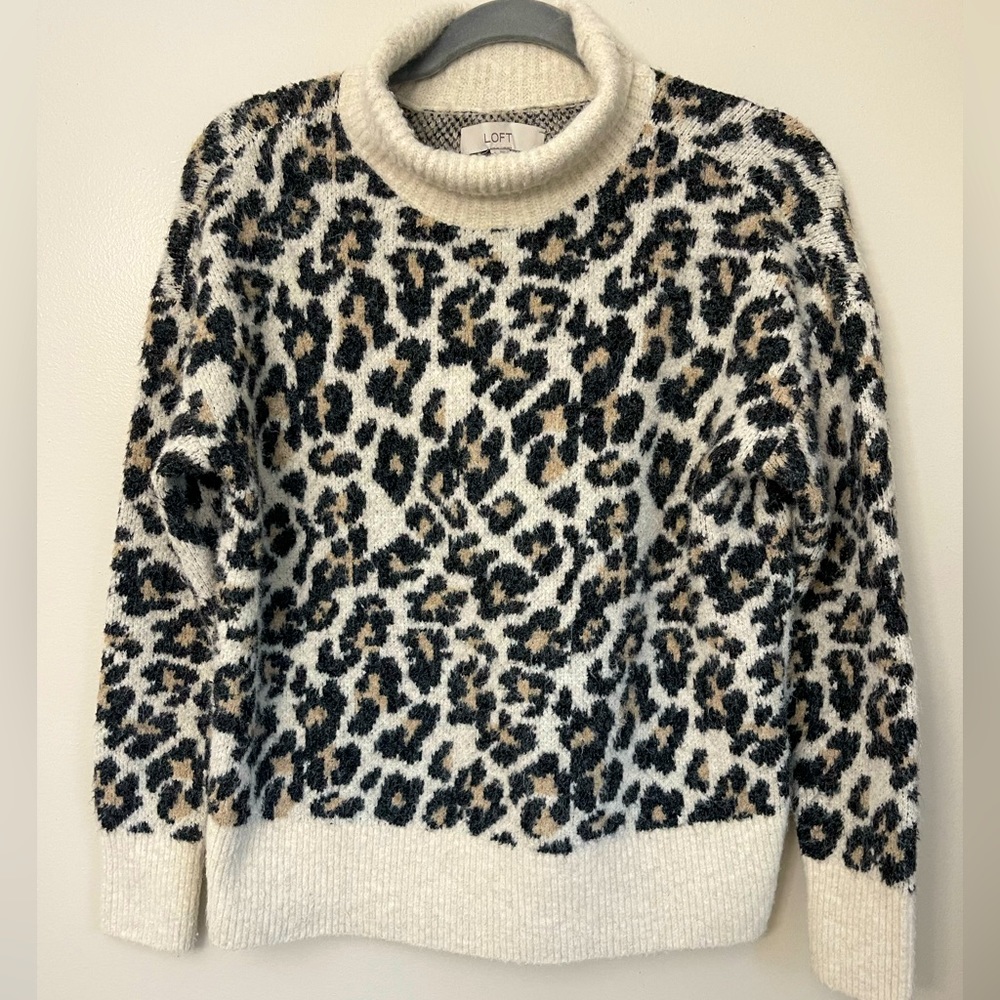Loft Mock Neck Leopard Sweater